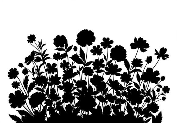 Black Silhouette of Assorted Flowers: A Timeless Design Element for Modern Creators