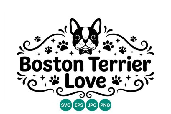 Boston Terrier Paw Print Love Vector Art