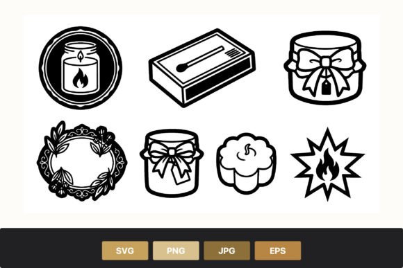 Candle and Gift Box Black White Vector