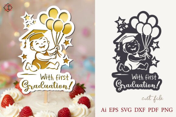 Celebrating Tiny Achievements: The Magic of a Funny Toddler with Balloons Graduation Papercut Design SVG