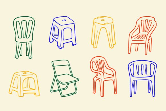 Chair Stool Outline Set Line Art Pack: Elevating Design with Minimalist Clarity