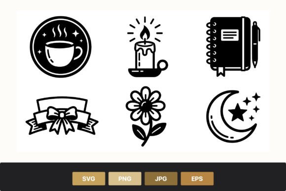 Coffee Candle Notebook Bow Flower Moon Icons