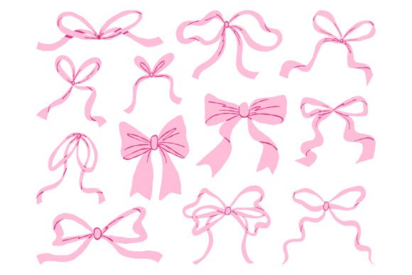 Cute Pink Ribbon Bow Feminine Vector Set