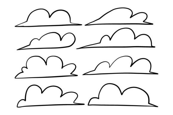 Elevating Digital Design with the Cloud Outline Set Simple Line Art Pack