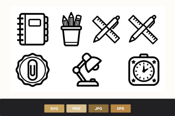 Elevating Educational Design with a Black and White School Supplies Icon Set