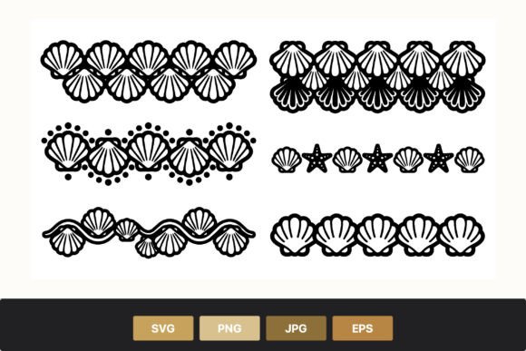 Enhancing Coastal Designs with Seashell and Starfish Border Vector Art