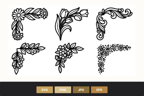 Floral Corner Borders Black White