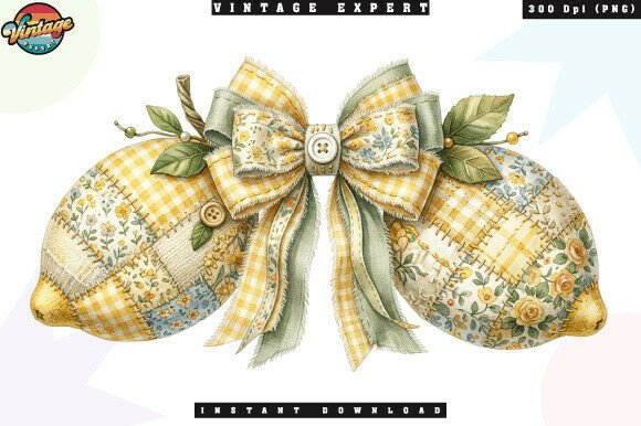 Floral Patchwork Lemon Aesthetic PNG