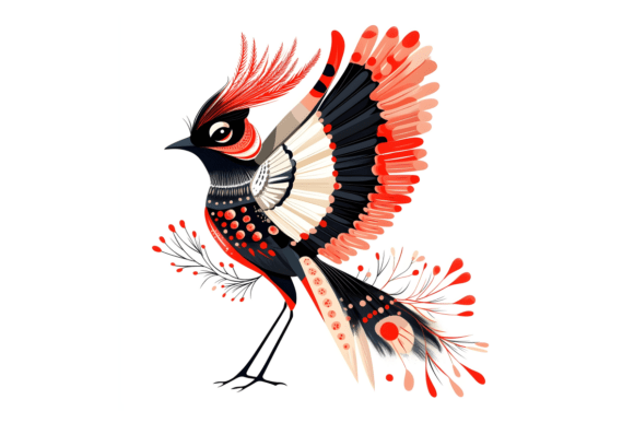 Folk Art Red Bird Wing Art Print PNG