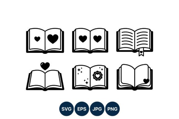 Open Book Heart Vector Icons for Modern Design