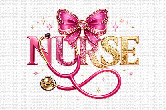 Pink Glitter Nurse Bow PNG Design