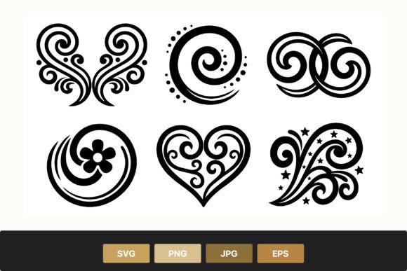 Swirl Floral Heart Star Vector Set