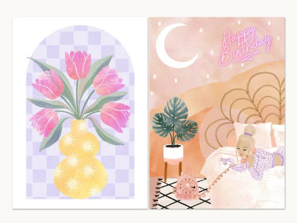 Tulips Dreamy Boho Birthday Cards Set