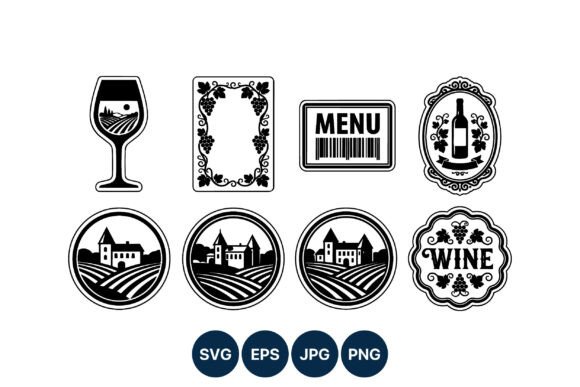 Vintage Wine Icons Black and White Collection