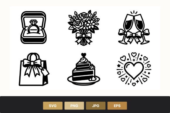 Wedding Ring Bouquet Cake Line Art Icons: A Versatile Visual Toolkit for Modern Design