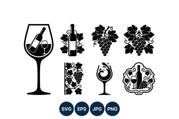 Wine Bottle and Grapes Vector Art
